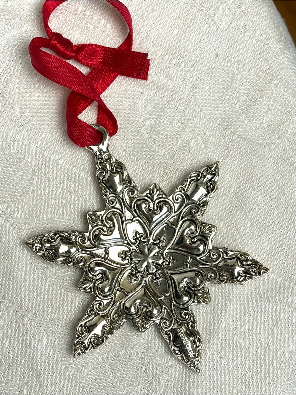 MMA, Harvey Lewis, Regent Square Ornaments 4 silver/crystal, VTG, ribbon, EUC